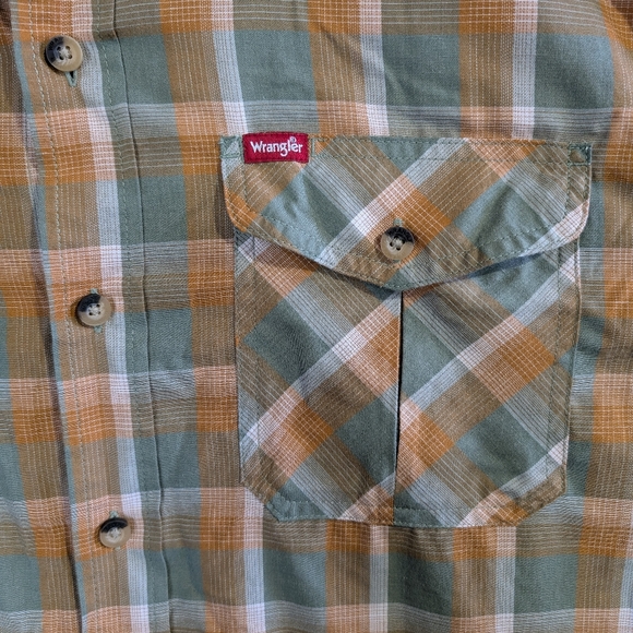 Wrangler Button Up Plaid Shirt Men's XL Brown Green Short Sleeve - Picture 3 of 10
